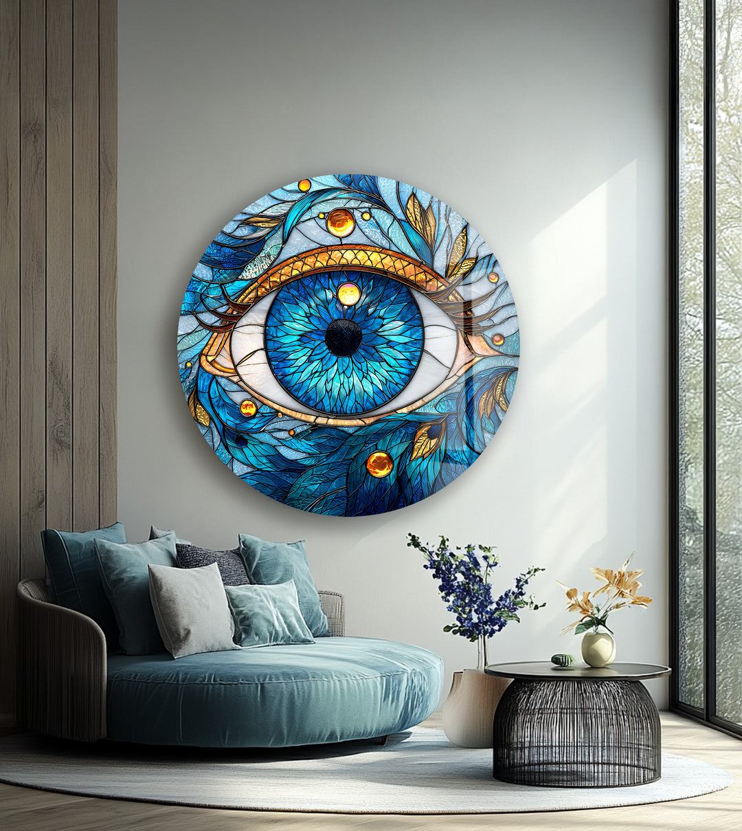 Celestial Eye Radiance – Round Glass Wall Art