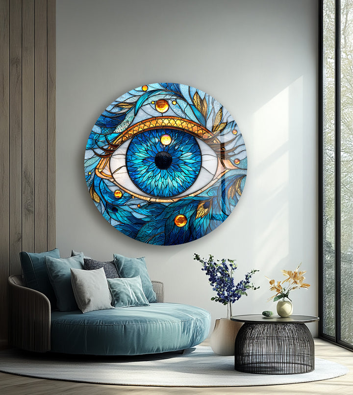 Celestial Eye Radiance – Round Glass Wall Art