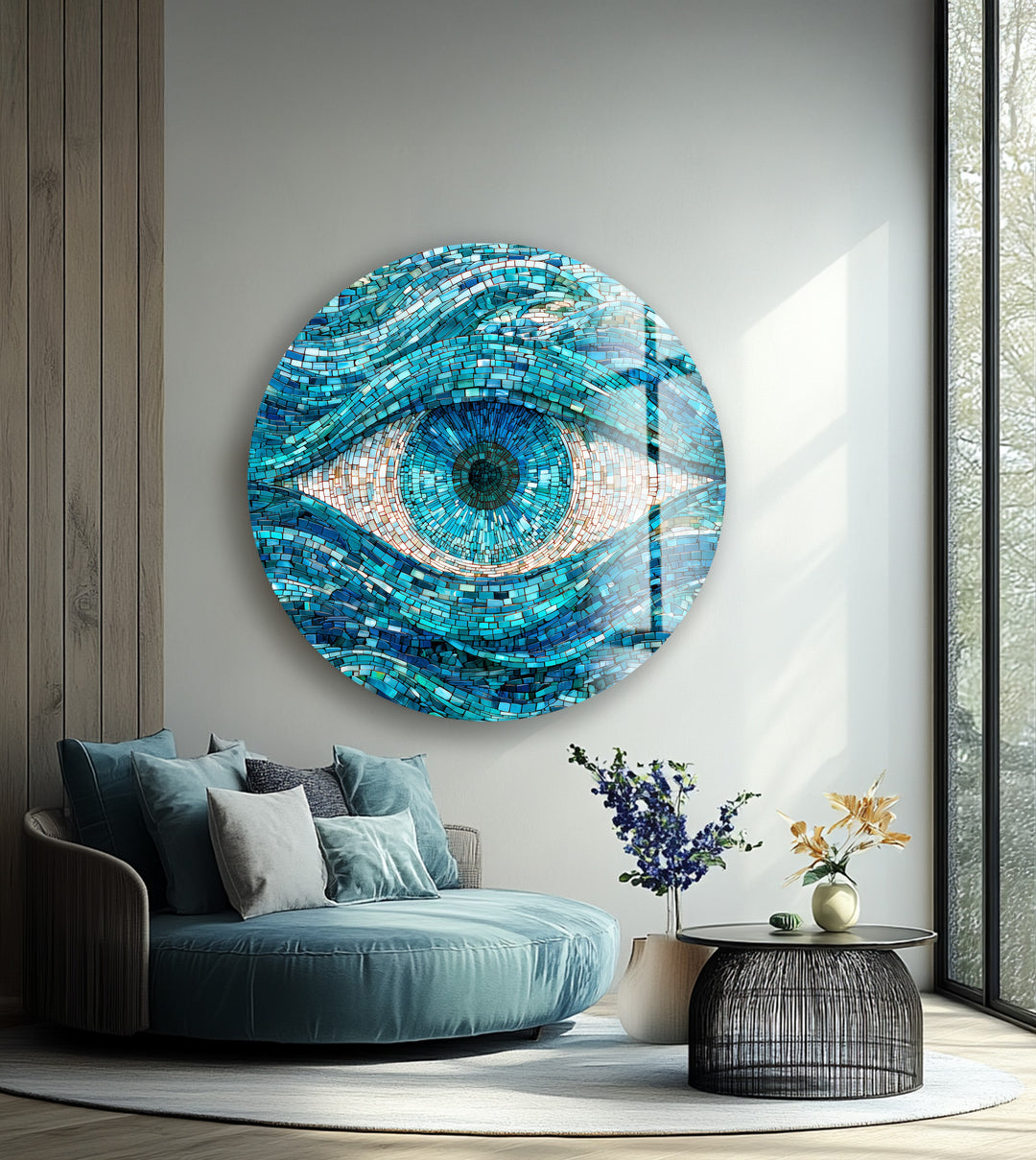 Aqua Watcher – Round Glass Wall Art