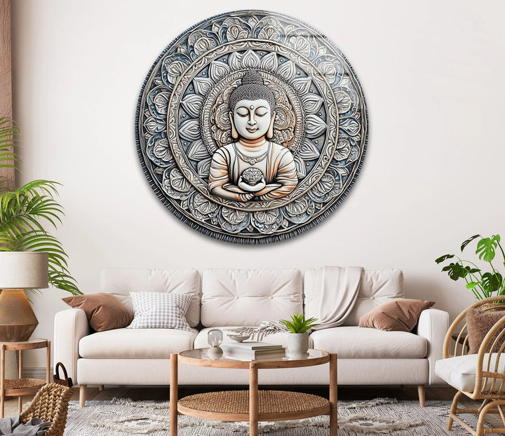 Buddha Lotus Mandala - Round Glass Wall Art - MyPhotoStation