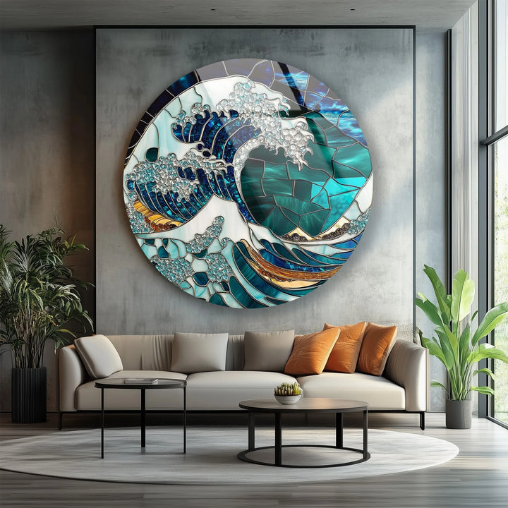 Crystal Wave Mosaic Round Glass Wall Art - MyPhotoStation