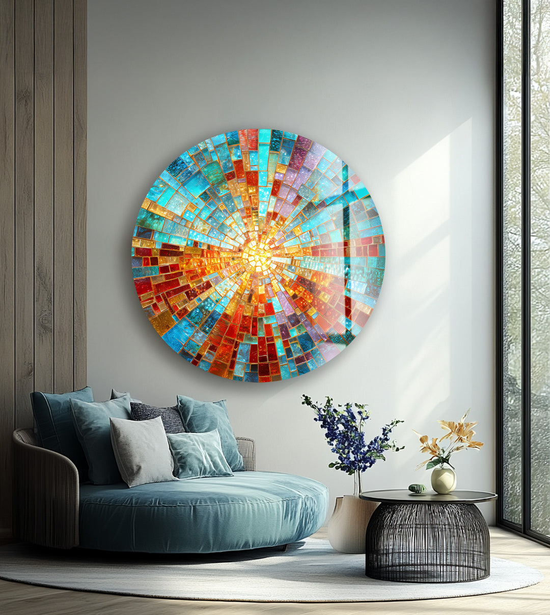 Solar Spectrum Burst – Round Glass Wall Art