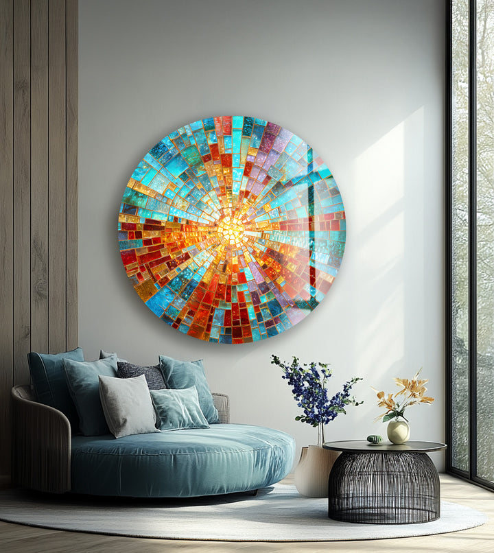 Solar Spectrum Burst – Round Glass Wall Art