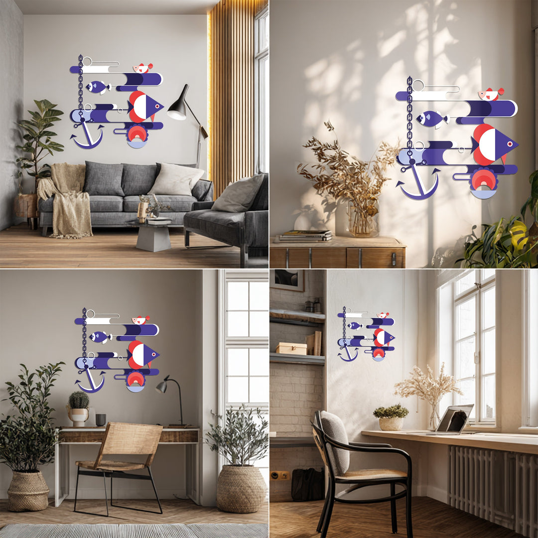 Nautical Harmony Metal Wall Art – Modern Ocean-Inspired Abstract Design