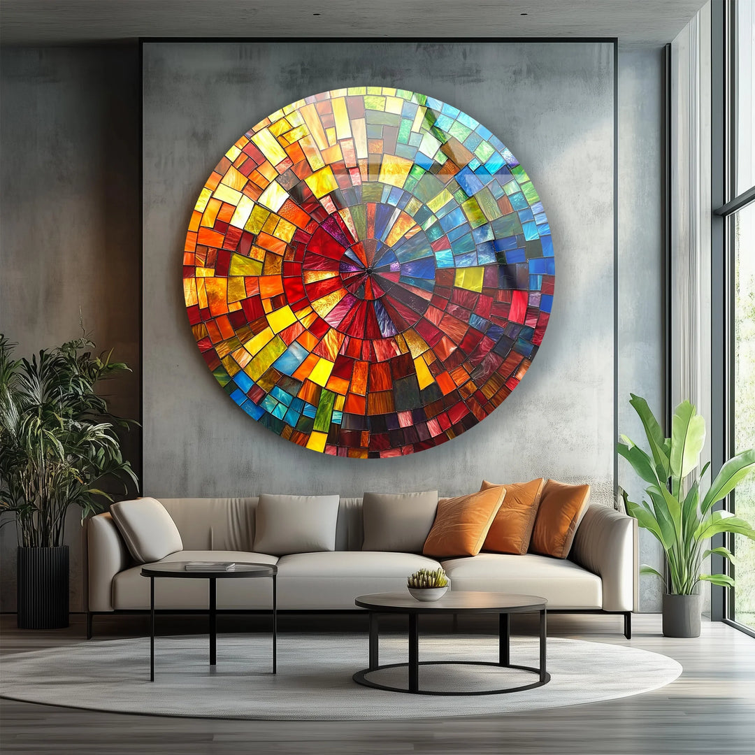 Spectrum Radiance Mosaic Round Glass Wall Art - MyPhotoStation