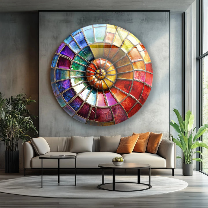 Radiant Rainbow Mosaic Round Glass Wall Art - MyPhotoStation