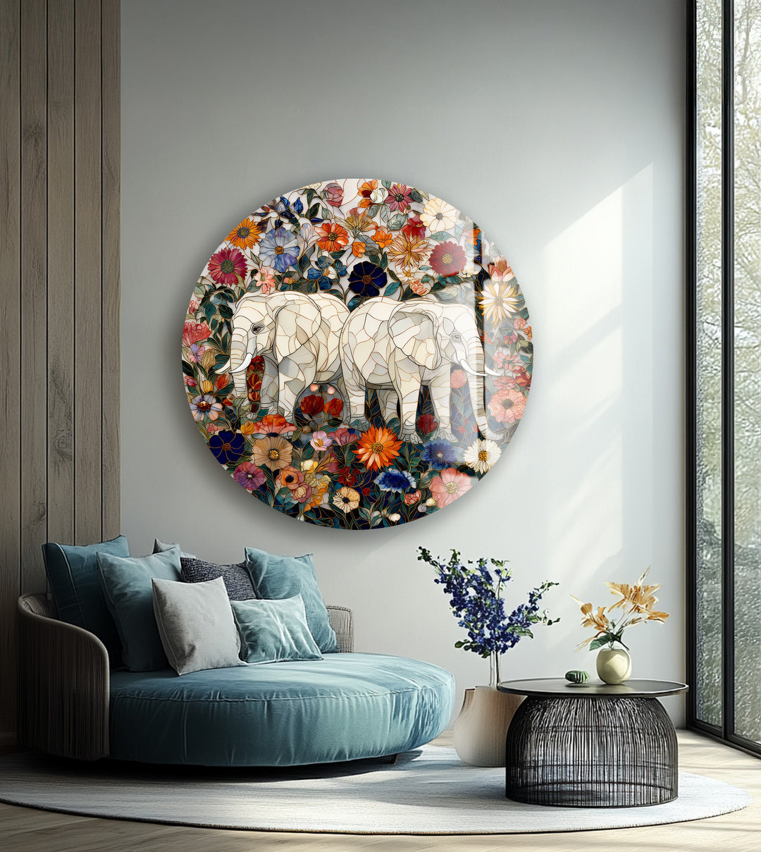 Floral Companions – Round Glass Wall Art