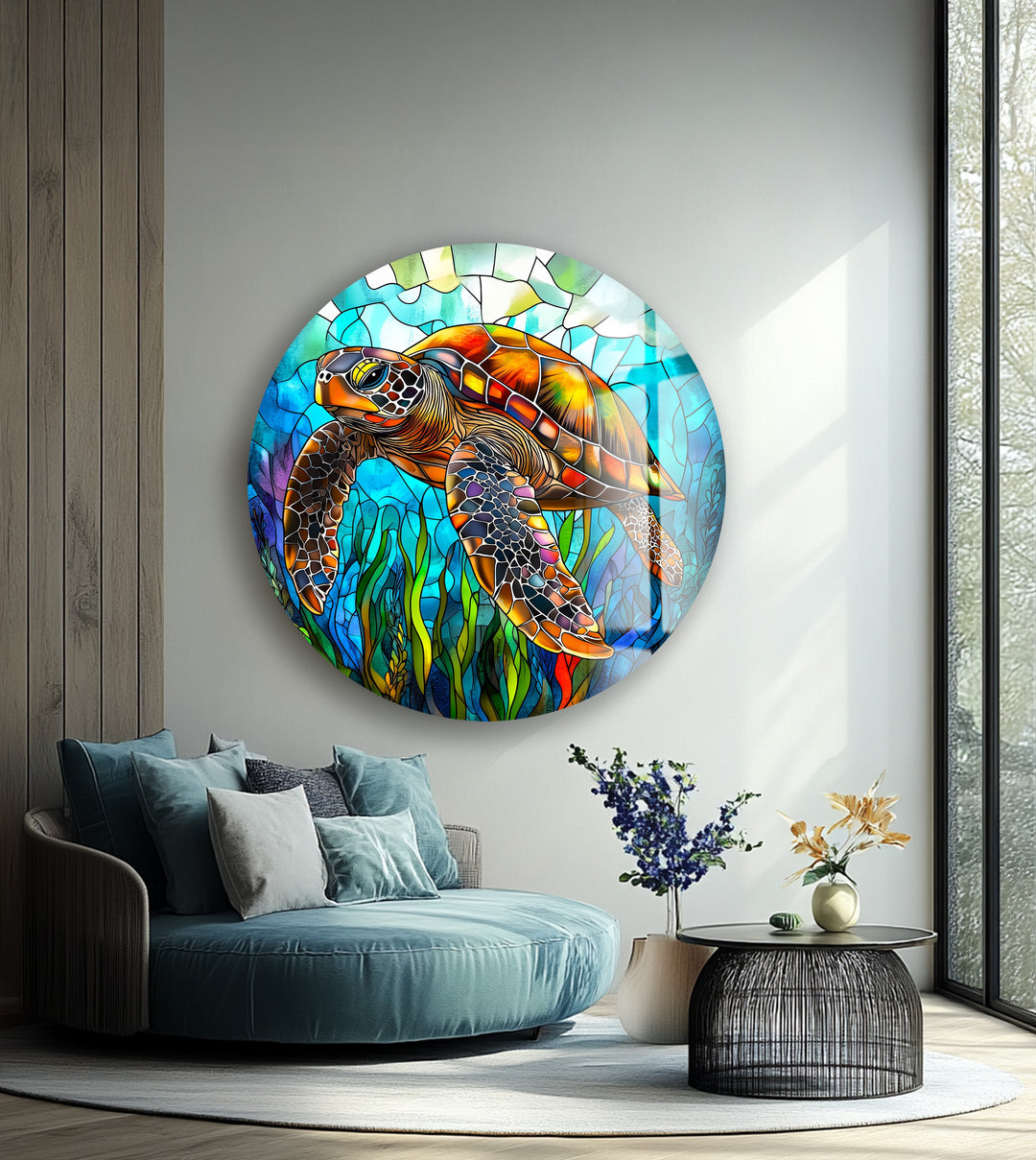 Ocean Voyager – Sea Turtle Round Glass Wall Art