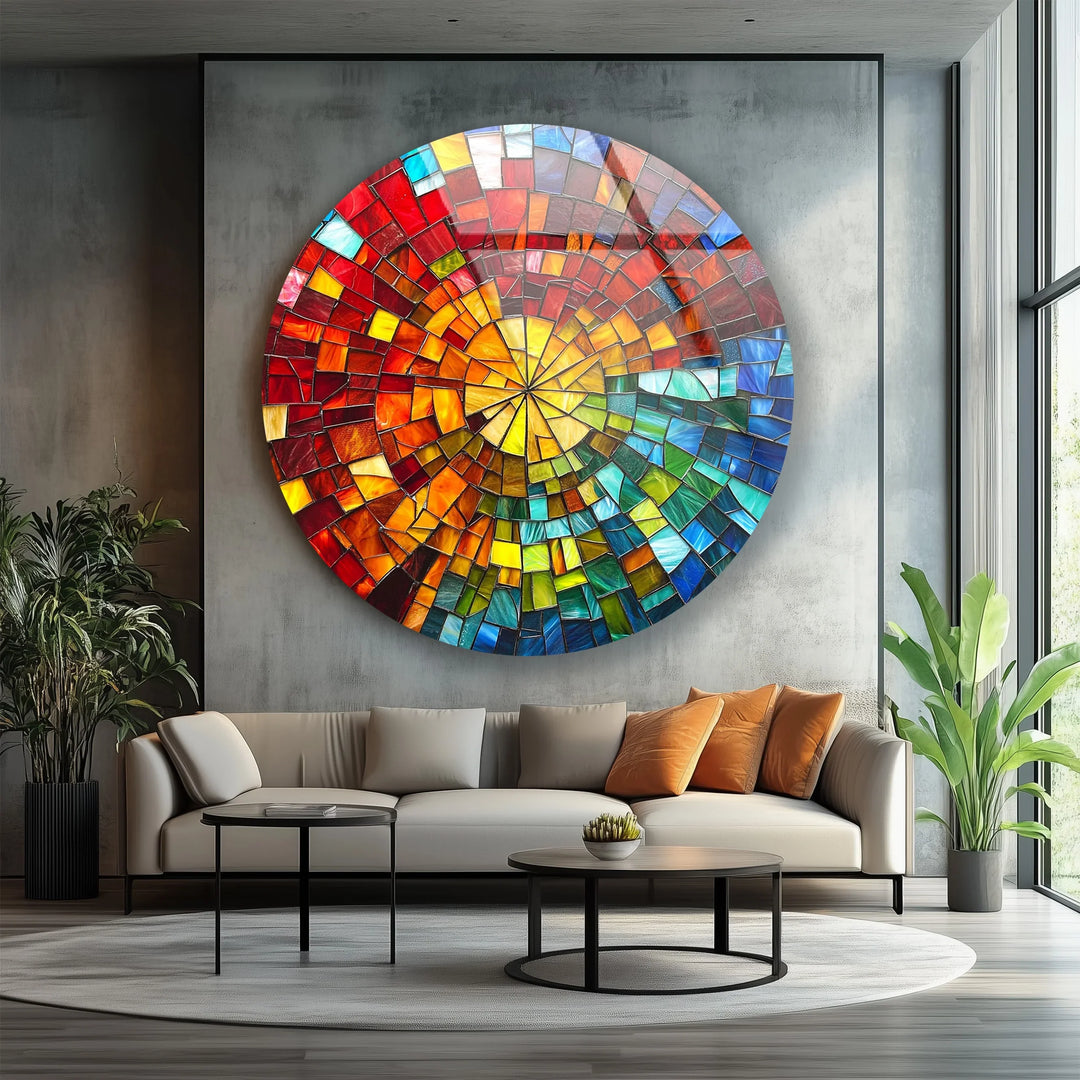 Sunburst Spectrum Mosaic Round Glass Wall Art - MyPhotoStation
