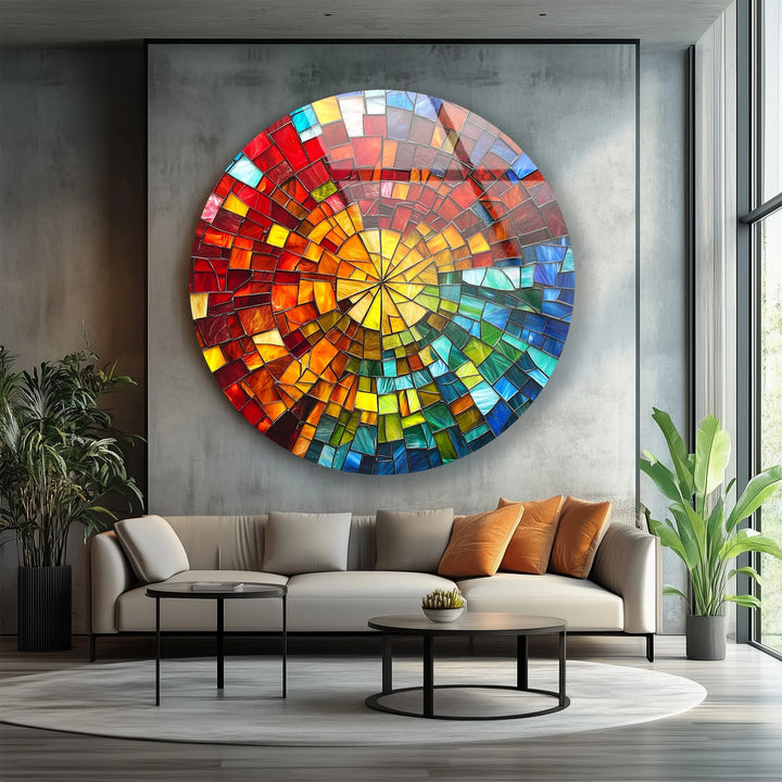 Sunburst Spectrum Mosaic Round Glass Wall Art - MyPhotoStation