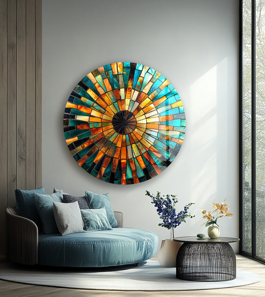 Colorful golden and blue tempered glass wall décor
