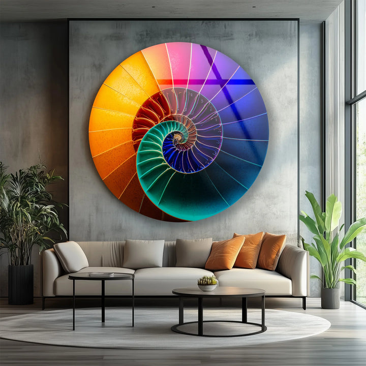 Cosmic Spiral Shell Design – Round Glass Wall Art - MyPhotoStation