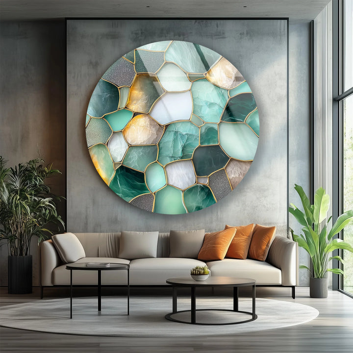 Green Stone Mosaic Round Glass Wall Art - MyPhotoStation