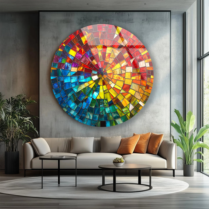 Radiant Spiral Mosaic Round Glass Wall Art - MyPhotoStation