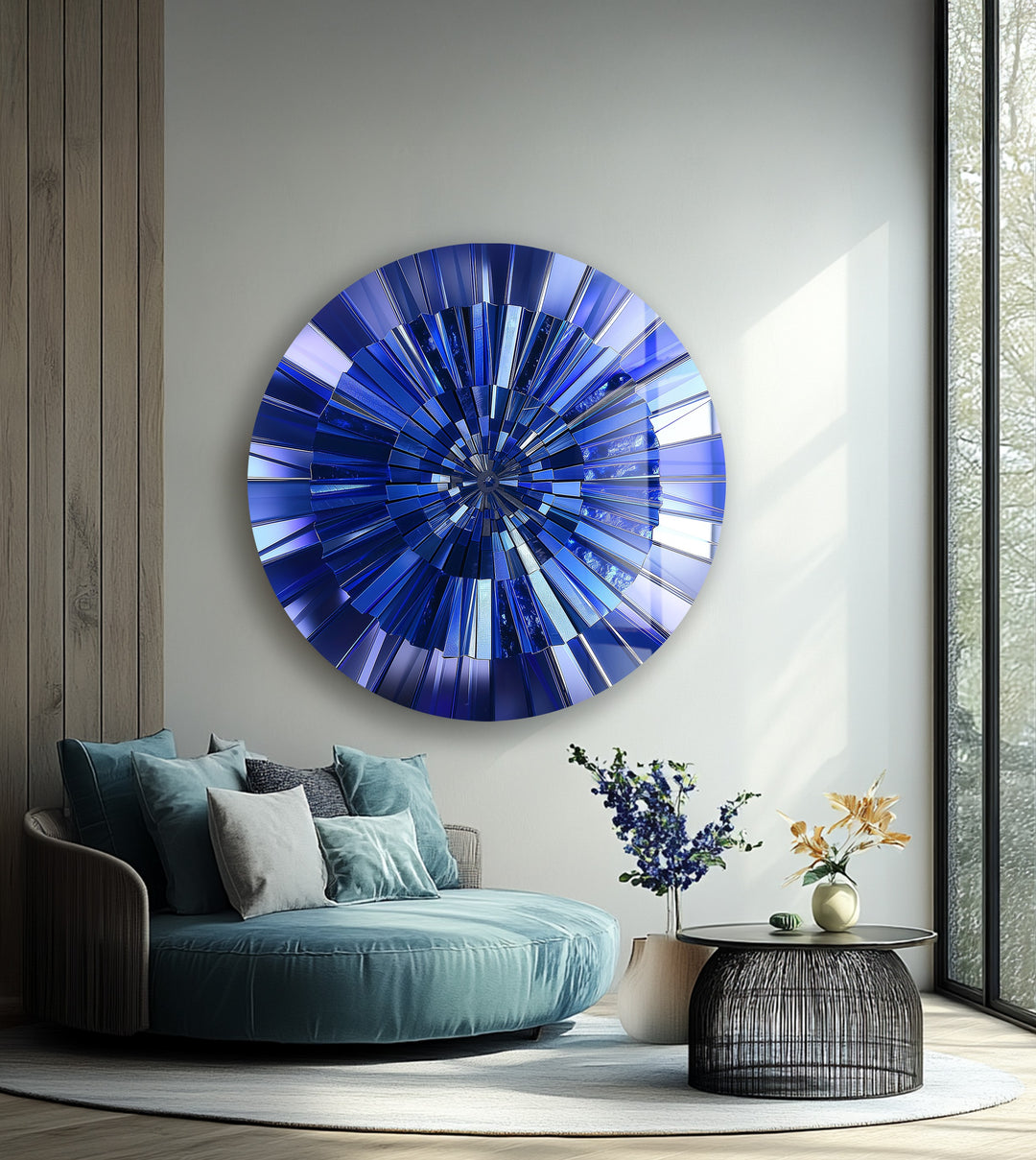 Blue Radiance – Deep Sapphire Round Glass Wall Art