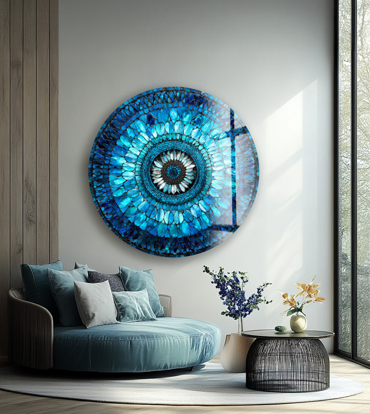 Radiant Mosaic Petal Bloom – Round Glass Wall Art