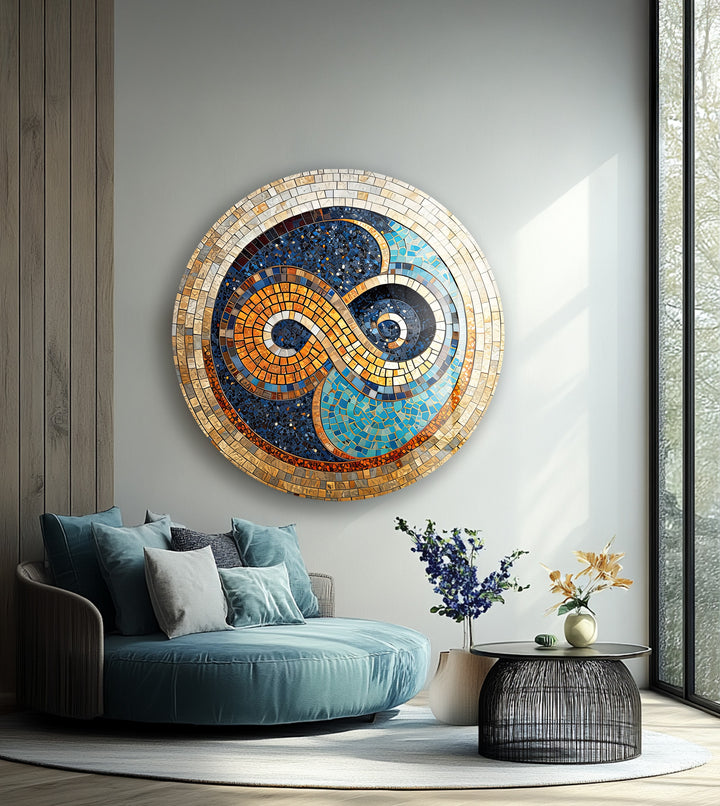 Infinite Balance – Mosaic Mandala Design Round Glass Wall Art