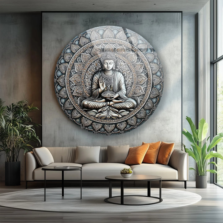 Mandala Buddha Round Glass Wall Art - MyPhotoStation