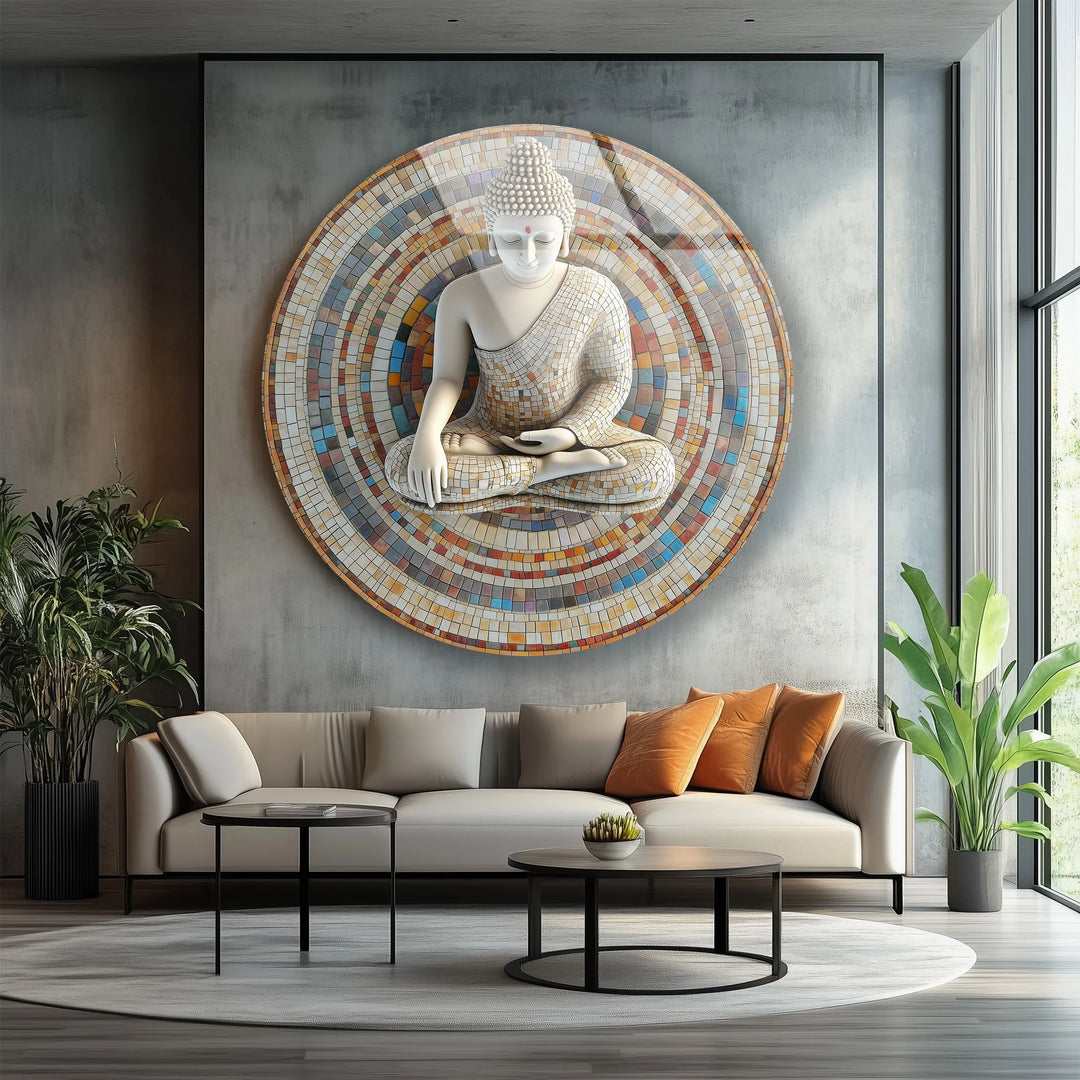 Mosaic Serenity Buddha – Round Glass Wall Art - MyPhotoStation