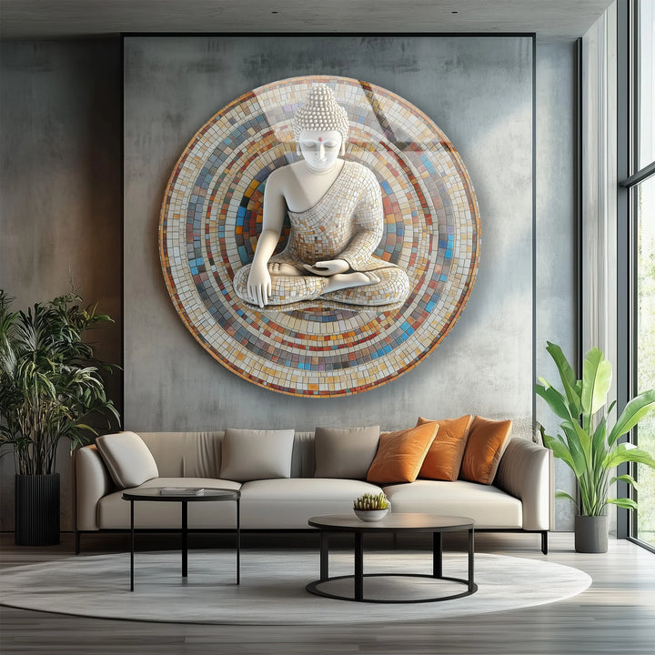 Mosaic Serenity Buddha – Round Glass Wall Art - MyPhotoStation