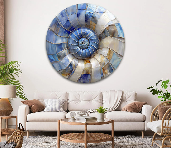 Coastal Nautilus Glow – Round Glass Wall Art - MyPhotoStation