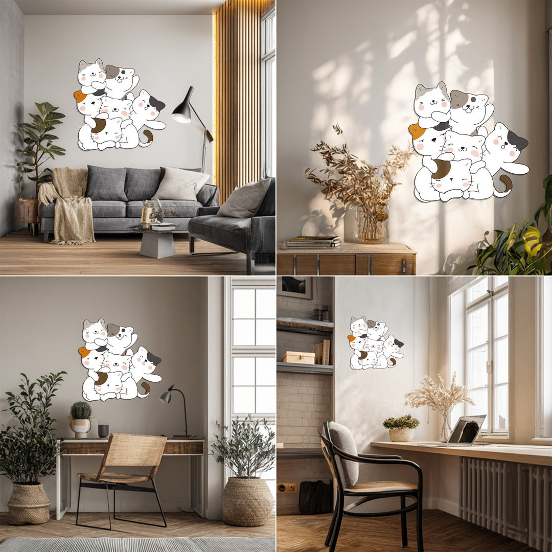 Playful Cat Stack Metal Wall Art – Cute Minimalist Cat Decor
