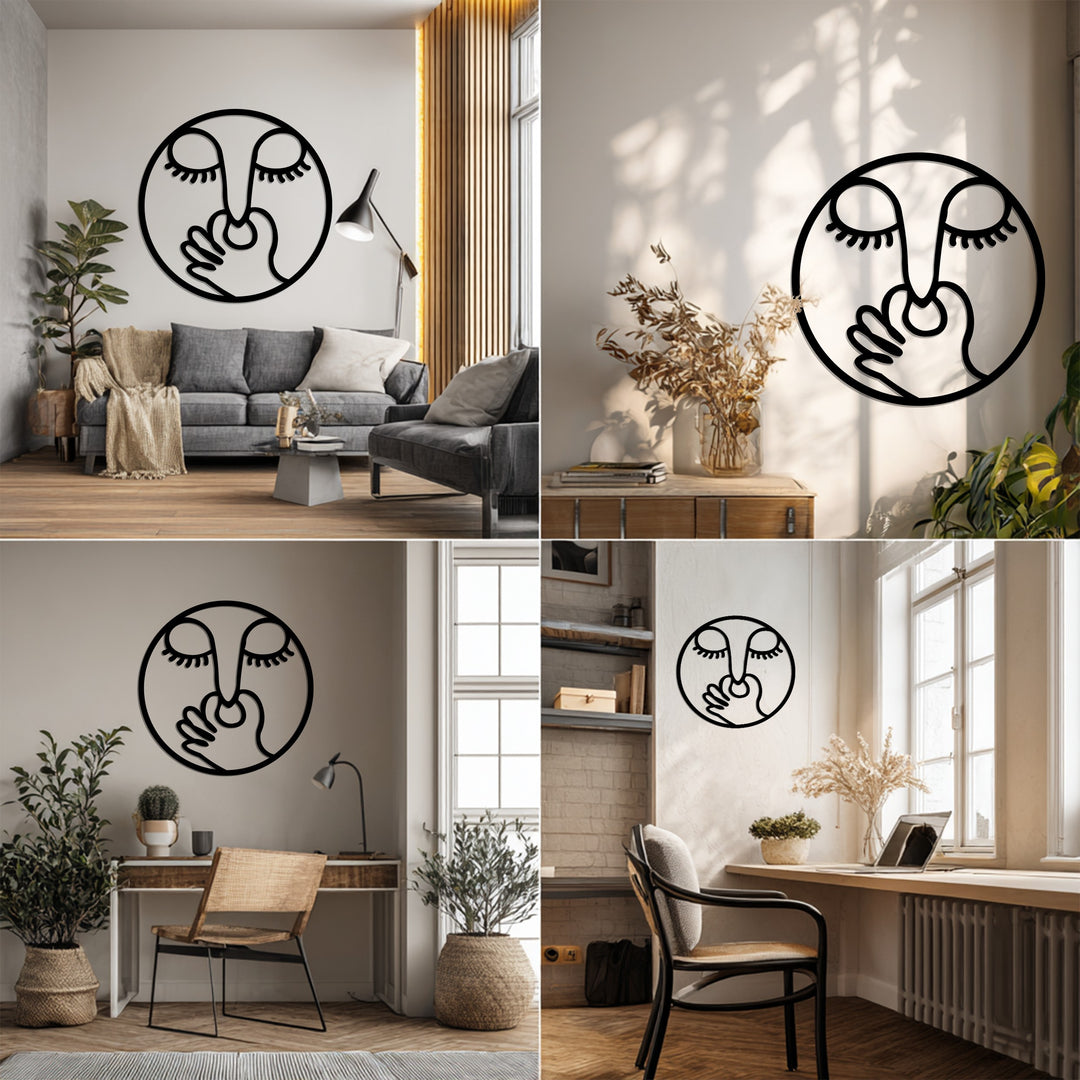 Golden Silence Face – Abstract Modern Metal Wall Art