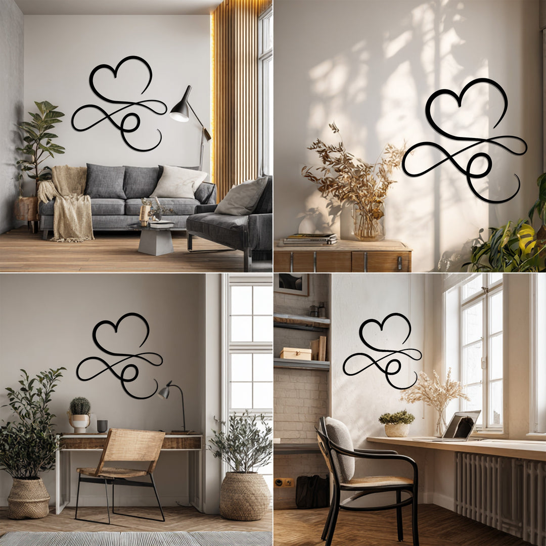 Heart & Infinity – Minimalist Love Symbol Metal Wall Art