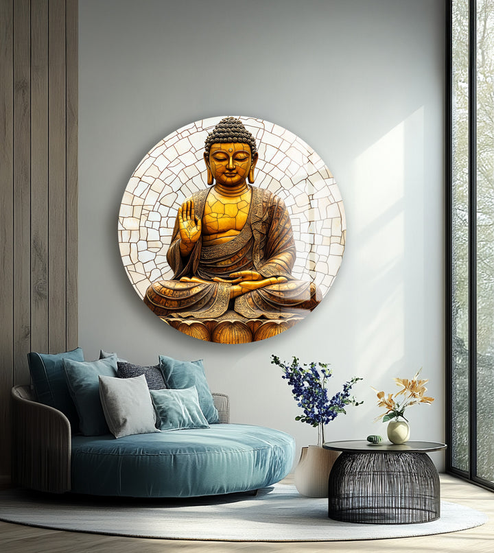 Buddha in Meditation – Round Glass Wall Art