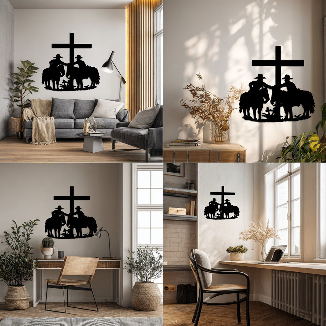 Cowboys at the Cross – Western Christian Metal Wall Art