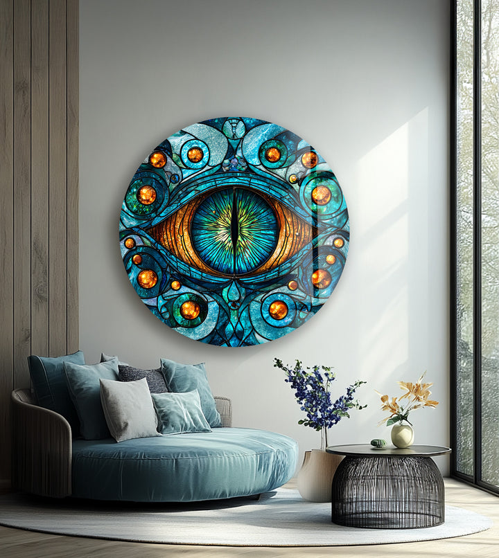 Serpent's Gaze – Round Glass Wall Art