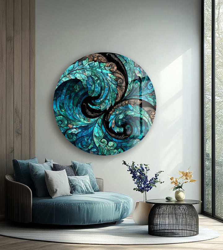 Verdant Whirlwind Mosaic – Round Glass Wall Art