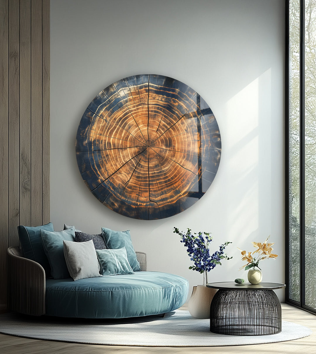 Timber Echo – Natural Wood Grain Round Glass Wall Art