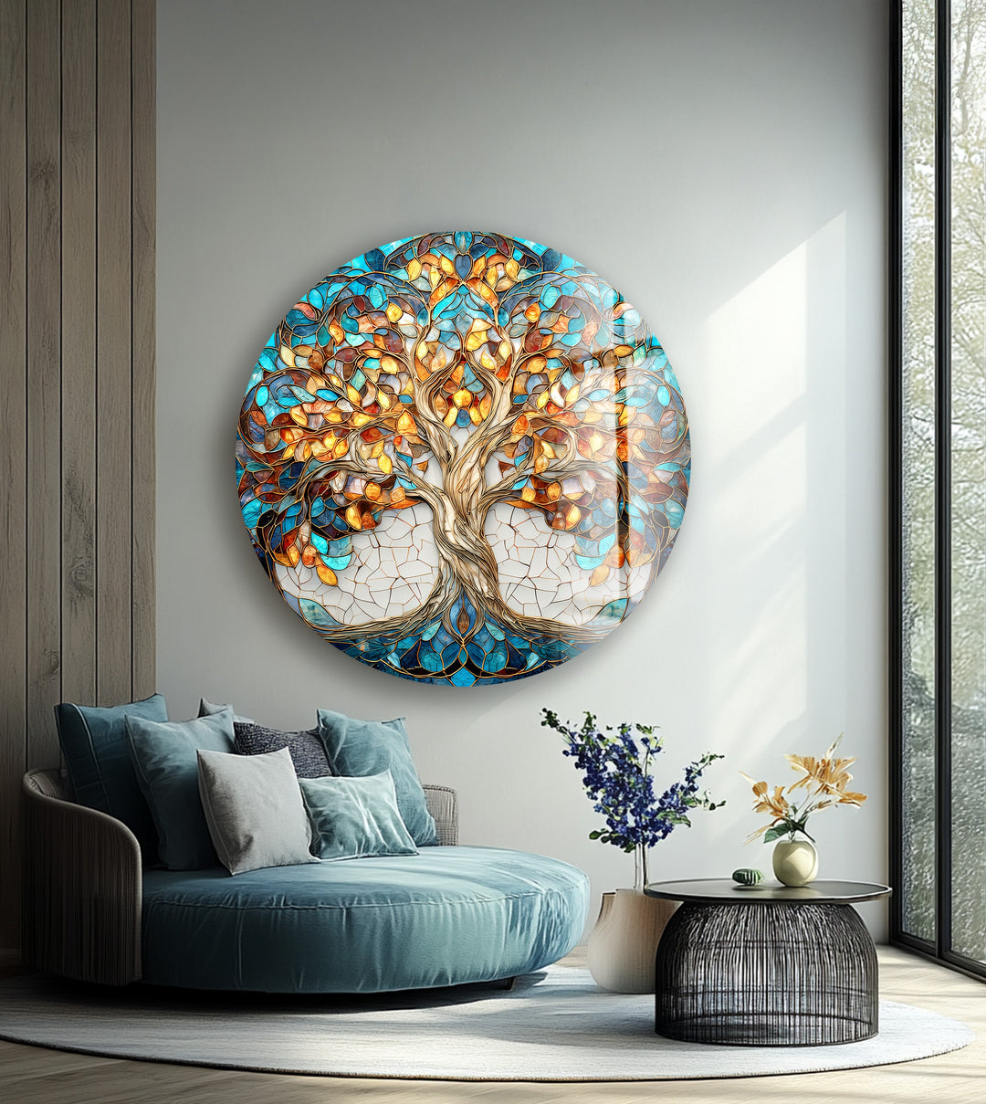 Autumn Radiance Tree – Round Glass Wall Art