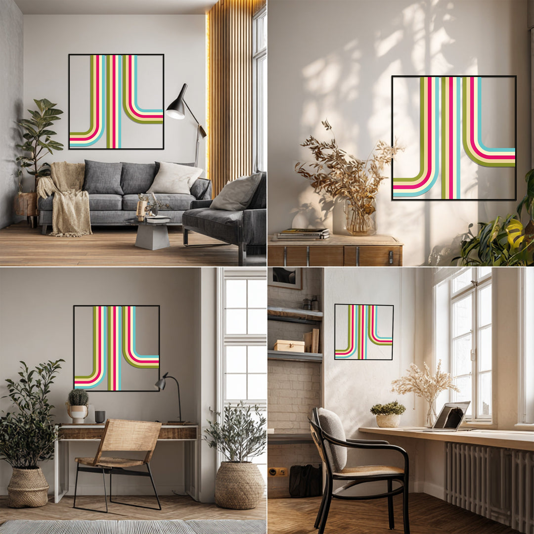 Retro Lines Metal Wall Art – Colorful Geometric Modern Home Decor
