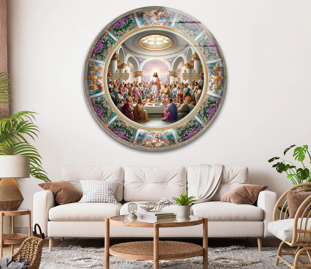 Heavenly Last Supper Scene – Round Glass Wall Art - MyPhotoStation