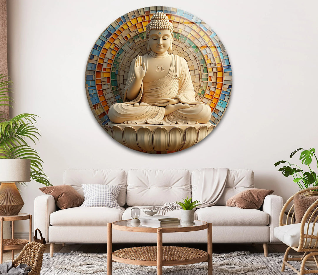 Enlightened Serenity Buddha – Round Glass Wall Art - MyPhotoStation
