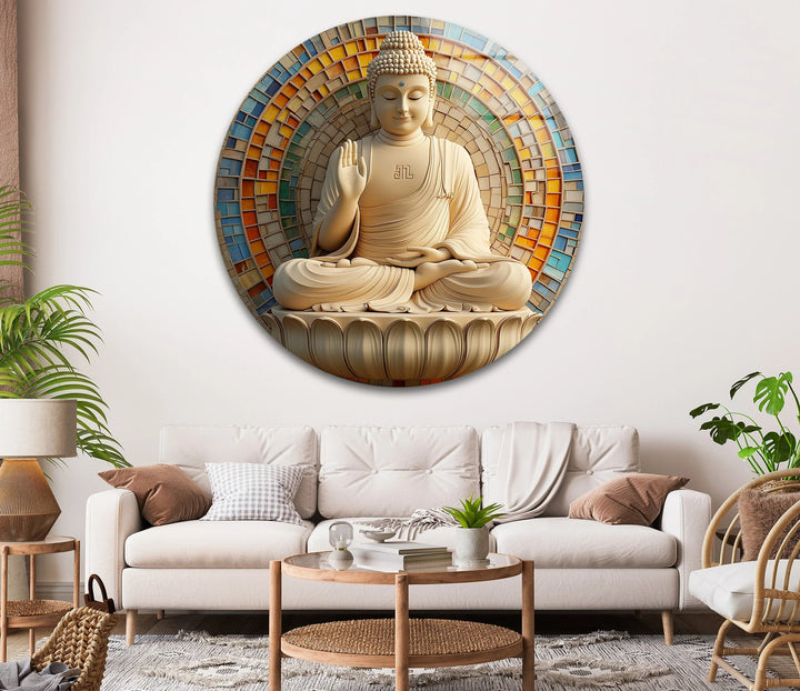 Enlightened Serenity Buddha – Round Glass Wall Art - MyPhotoStation
