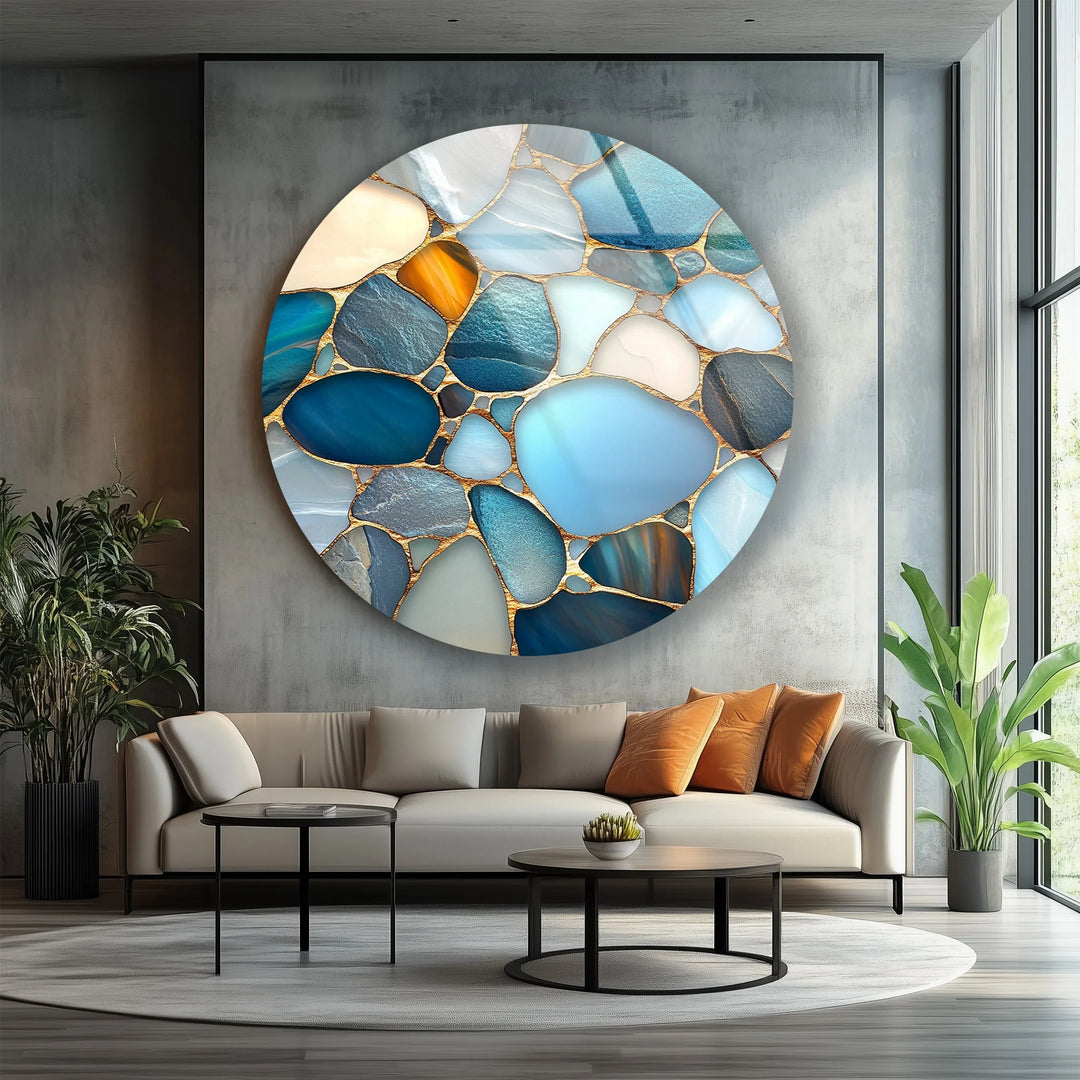 Blue Stone Mosaic Round Glass Wall Art - MyPhotoStation