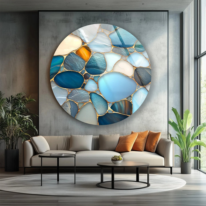 Blue Stone Mosaic Round Glass Wall Art - MyPhotoStation