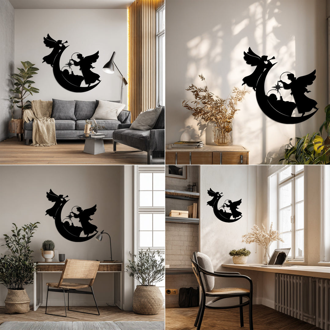 ميلاد المسيح السماوي - الملاك والقمر فن جداري معدني