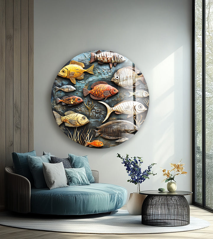 Ocean Harmony Mosaic – Round Glass Wall Art