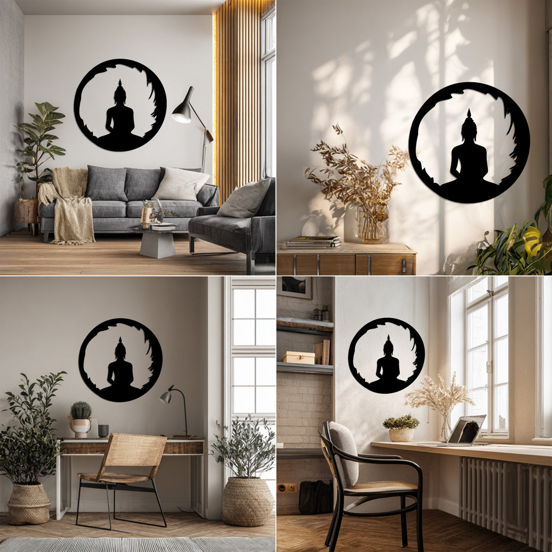 Round Buddha Silhouette – Spiritual Meditation Metal Wall Art