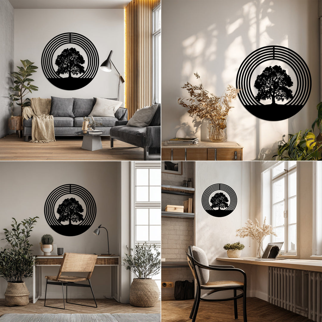 Arbre de Vie Sacré–Circulaire Moderne Décoration Murale Métal