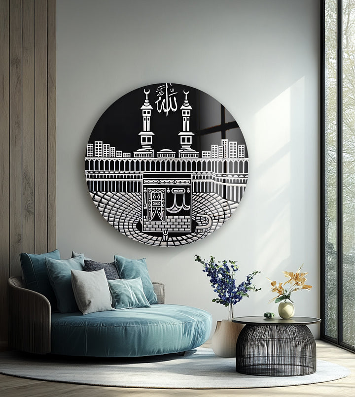 Sacred Kaaba Illustration – Mecca Round Glass Wall Art