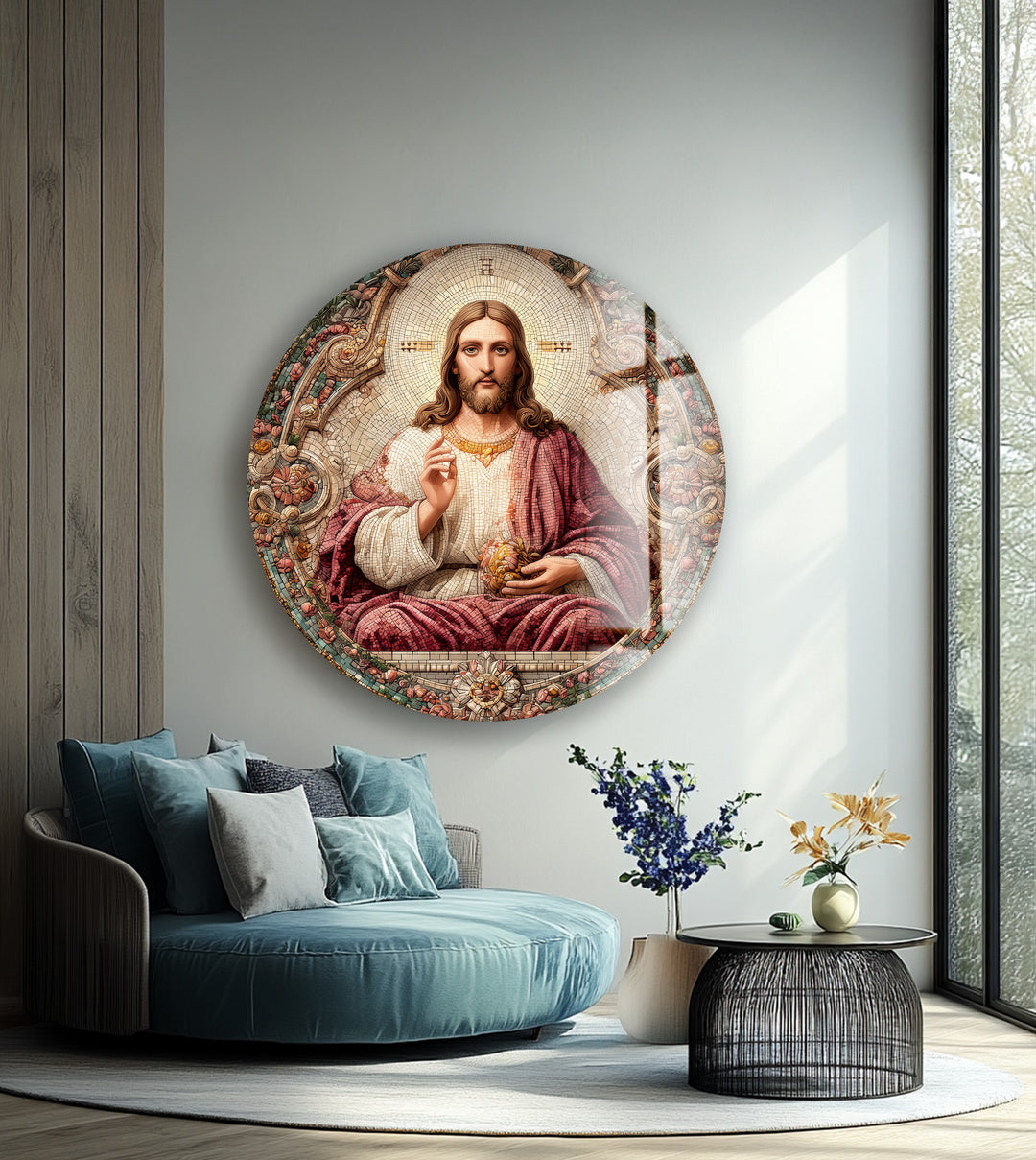 Sacred Heart of Christ – Round Glass Wall Art