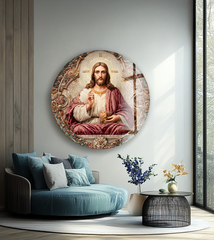Sacred Heart of Christ – Round Glass Wall Art