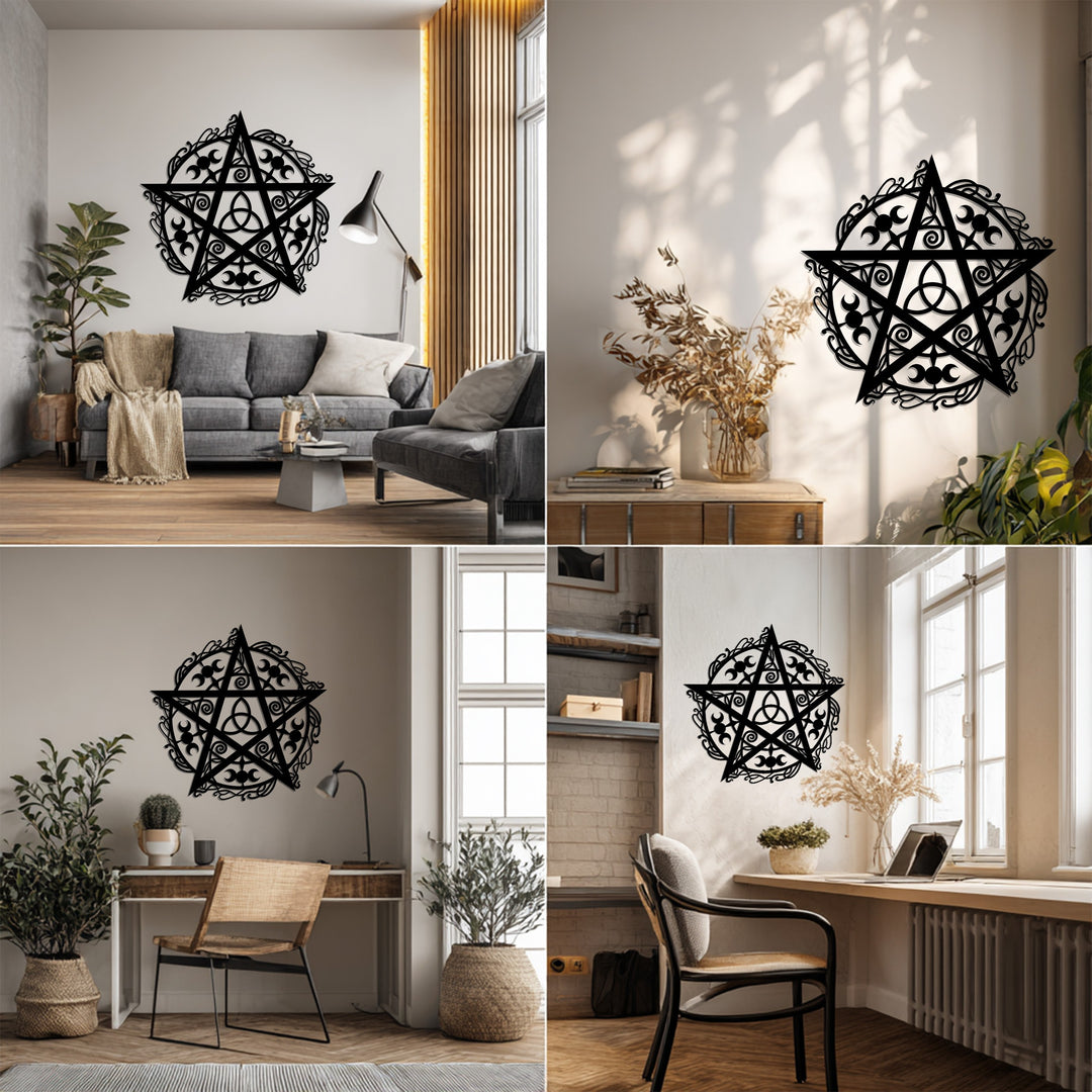 Pentagram Moon Phases – Mystical Metal Wall Art