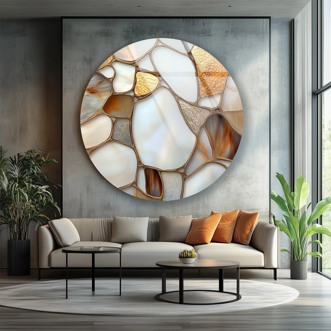 Golden Veins Elegance – Round Glass Wall Art - MyPhotoStation