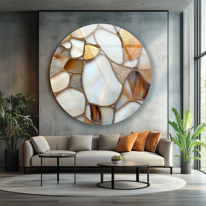 Golden Veins Elegance – Round Glass Wall Art - MyPhotoStation